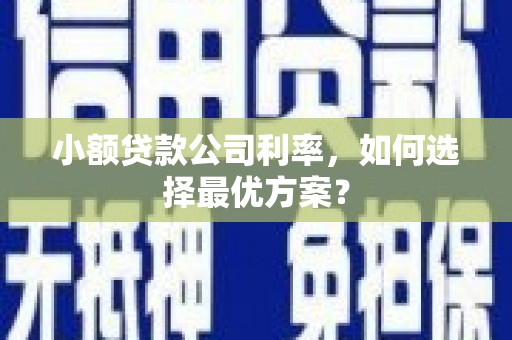 灵宝小额贷款公司利率，如何选择最优方案？